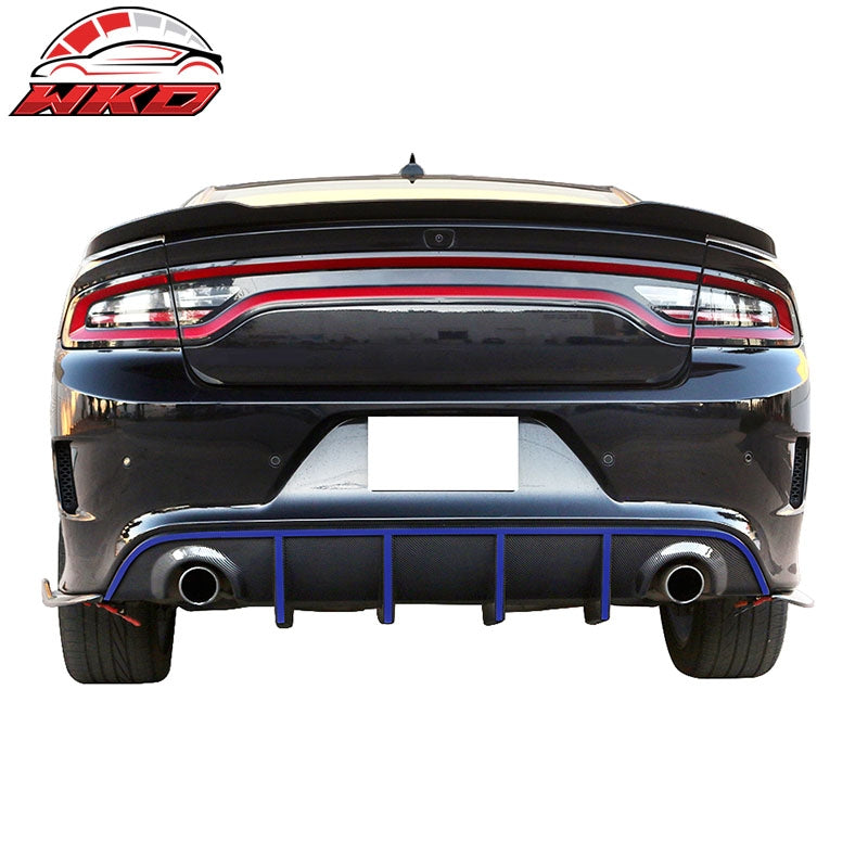 Fits 15-23 Dodge Charger OE Style Rear Bumper Diffuser W/Blue Reflective Tape