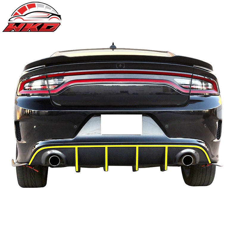 Fits 15-23 Dodge Charger OE Style Rear Bumper Diffuser W/Yellow Reflective Tape
