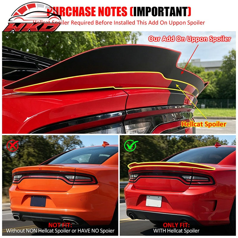 For 15-23 Dodge Charger w/ Hellcat Spoiler Add On Upon Style Gloss Trunk Spoiler