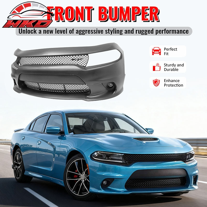 Fits 15-23 Dodge Charger SRT Hellcat Style Front Bumper Cover W/Fog Lamps PP