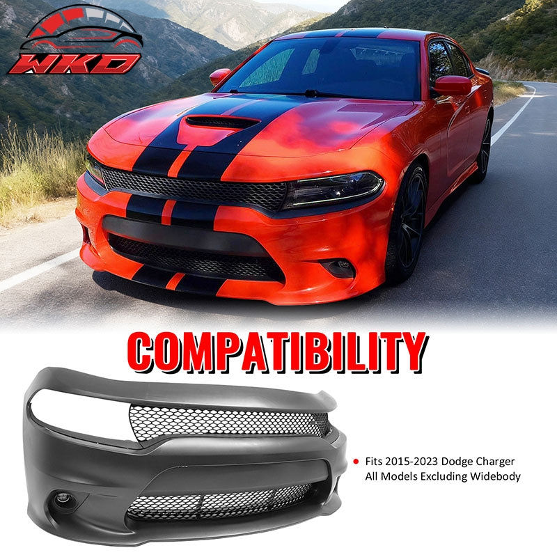 Fits 15-23 Dodge Charger SRT Hellcat Style Front Bumper Cover W/Fog Lamps PP