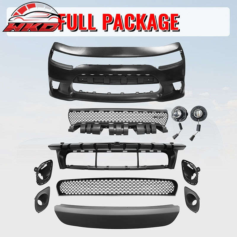 Fits 15-23 Dodge Charger SRT Hellcat Style Front Bumper Cover W/Fog Lamps PP