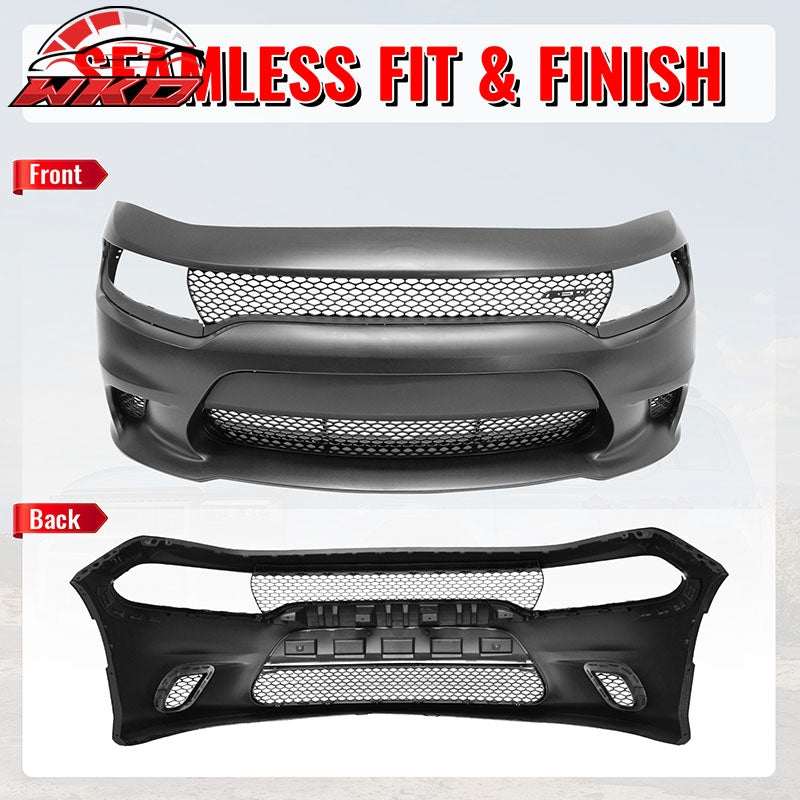 Fits 15-23 Dodge Charger SRT Hellcat Style Front Bumper Cover W/Fog Light Grille
