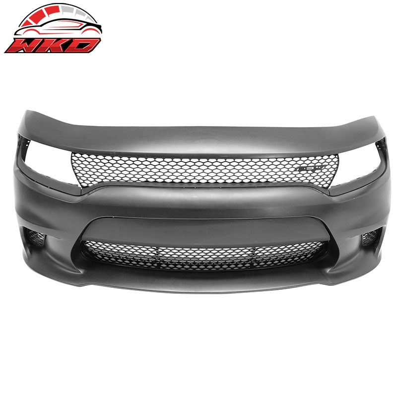 Fits 15-23 Dodge Charger SRT Hellcat Style Front Bumper Cover W/Fog Light Grille