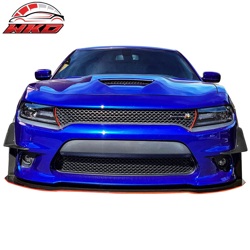 Fits 15-23 Dodge Charger SRT IKON Front Bumper Canards Splitter PP Gloss Black