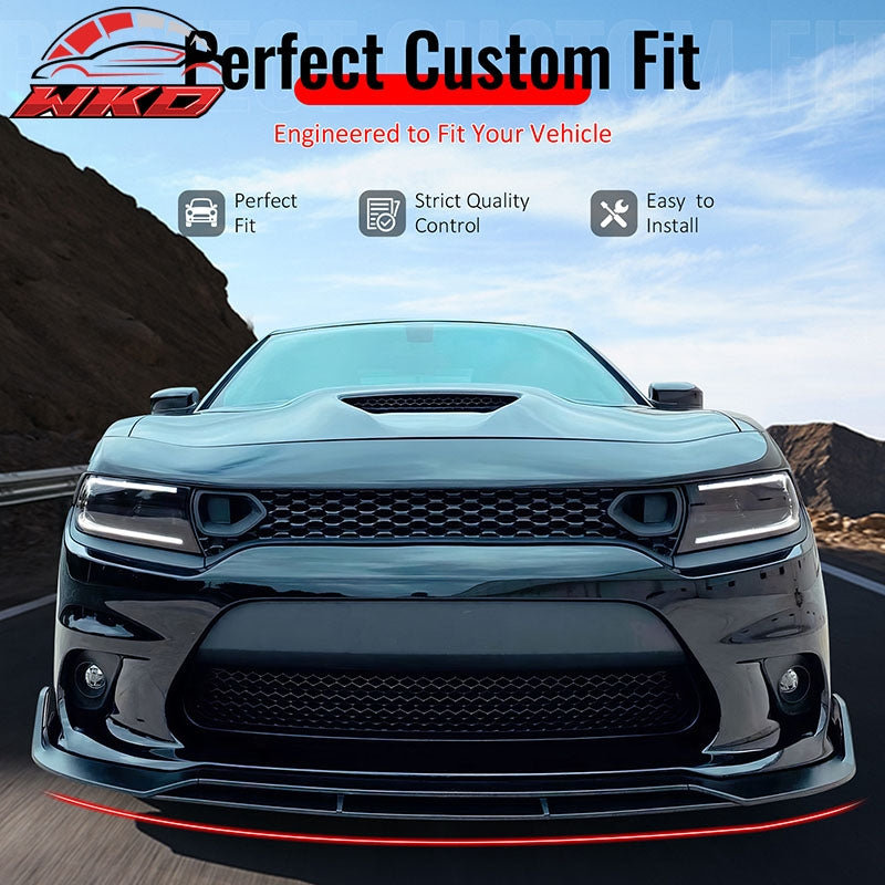 Wholesale 15-23 Dodge Charger SRT V2 Front Bumper Lip Spoiler Gloss Black ABS 4PCS - Wikond Auto