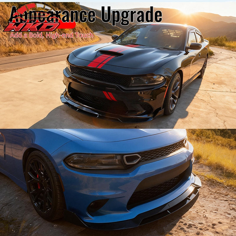 Wholesale 15-23 Dodge Charger SRT V2 Front Bumper Lip Spoiler Gloss Black ABS 4PCS - Wikond Auto