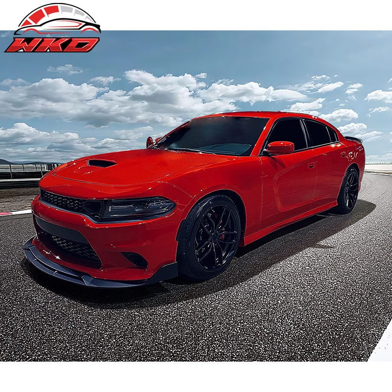 Fits 15-23 Dodge Charger SRT V2 Style Front Lip Spoiler Matte Black ABS 4PC