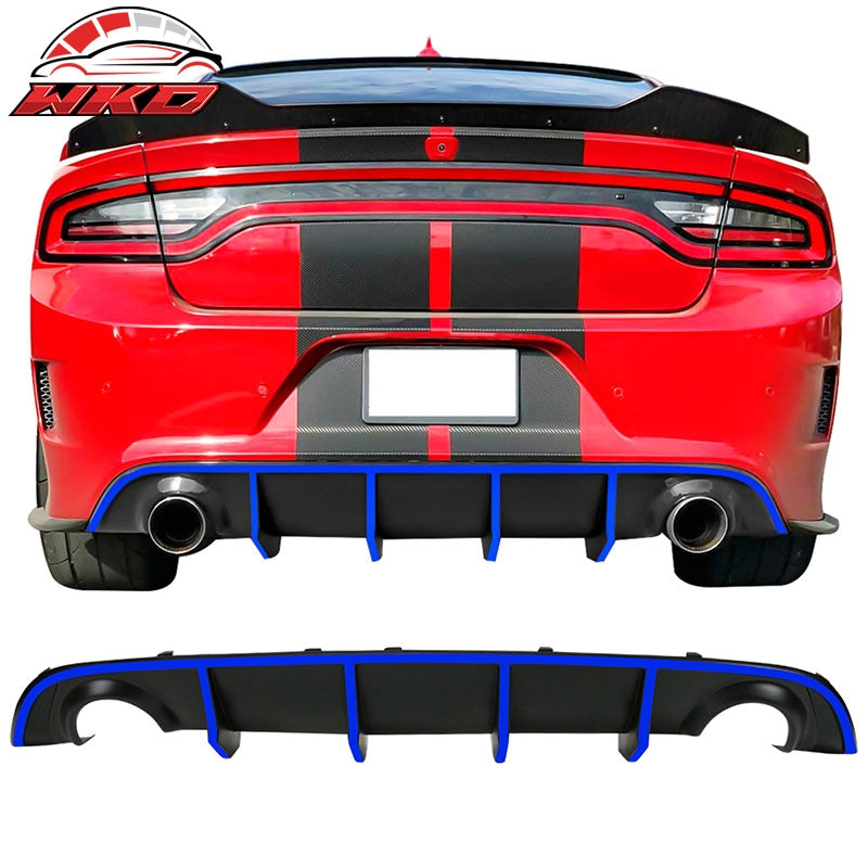 Fits 15-23 Dodge Charger SRT V2 Style Rear Diffuser with Blue Reflective Tape