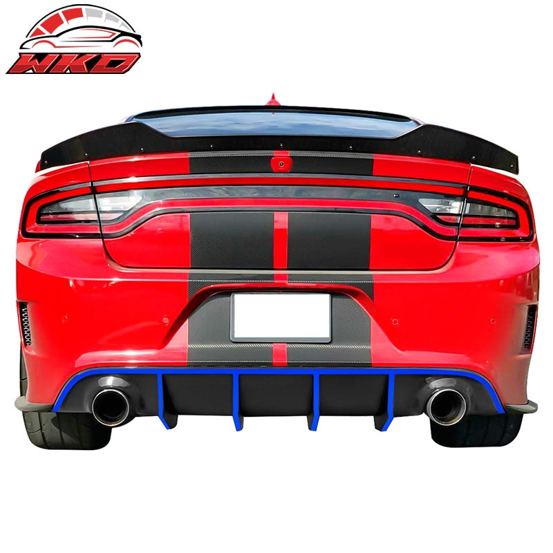 Fits 15-23 Dodge Charger SRT V2 Style Rear Diffuser with Blue Reflective Tape