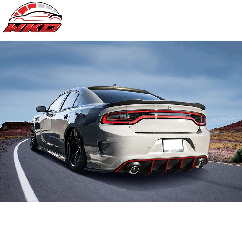 Fits 15-23 Dodge Charger SRT V2 Style Rear Diffuser with Red Reflective Tape
