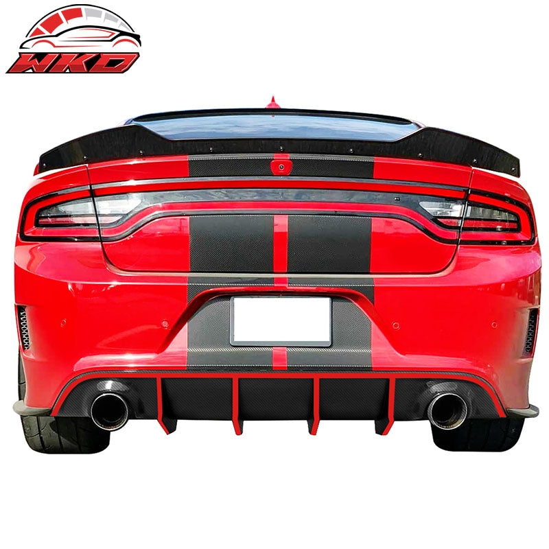 Fits 15-23 Dodge Charger SRT V2 Style Rear Diffuser with Red Reflective Tape