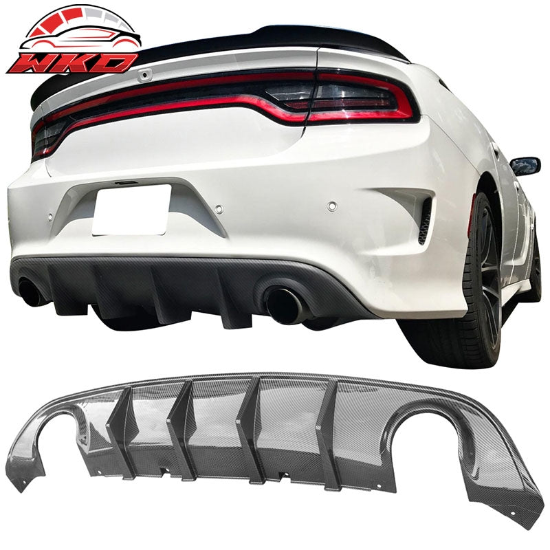 Fits 15-23 Dodge Charger SRT V3 Style Rear Bumper Diffuser Carbon Fiber Print