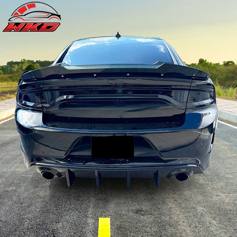 Fits 15-23 Dodge Charger SRT V3 Style Gloss Black Rear Bumper Diffuser - PP