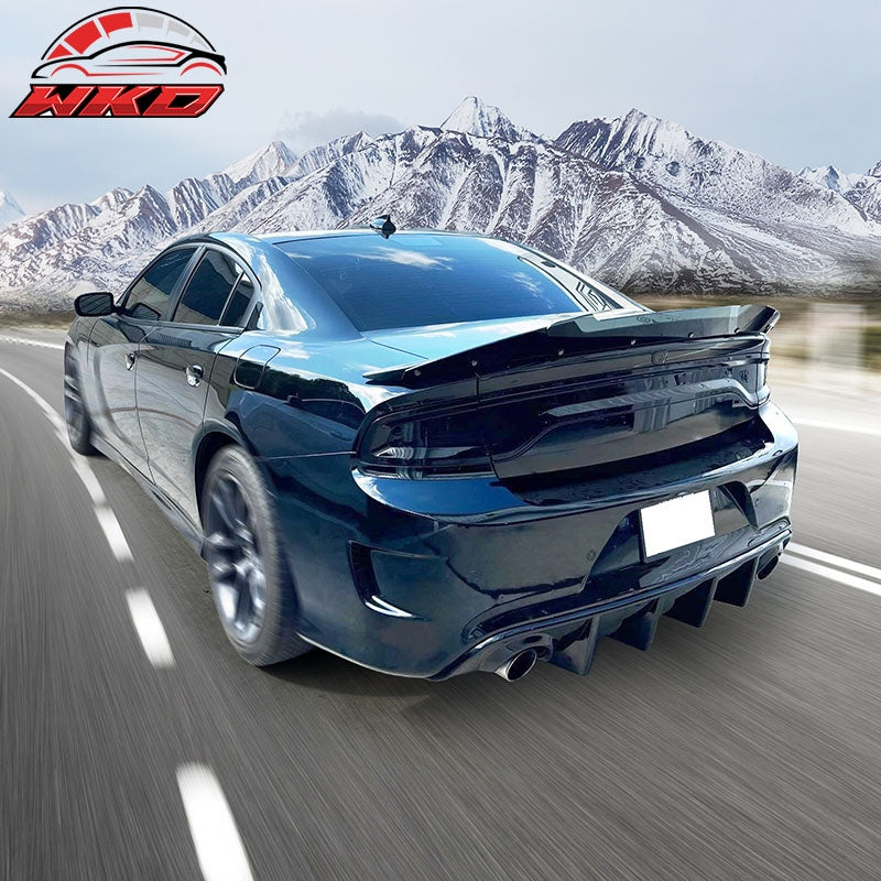 Fits 15-23 Dodge Charger SRT V3 Style Gloss Black Rear Bumper Diffuser - PP