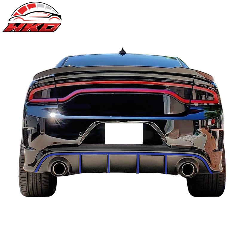 Fit 15-23 Dodge Charger SRT V3 Style Rear Bumper Diffuser W/Blue Reflective Tape