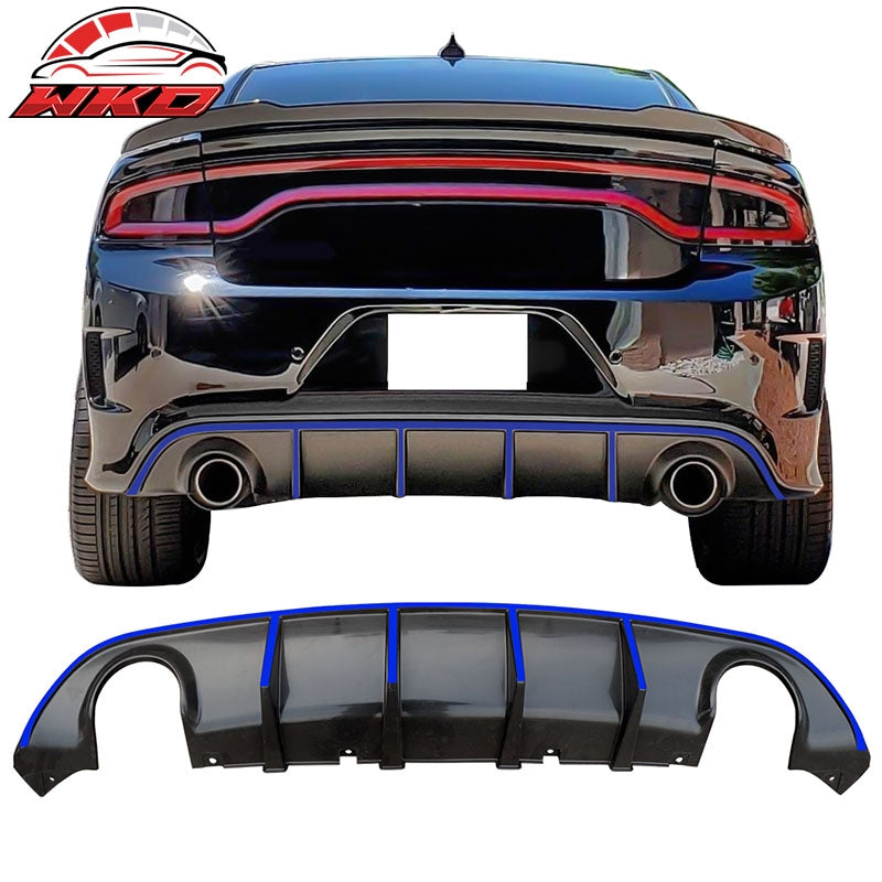 Fit 15-23 Dodge Charger SRT V3 Style Rear Bumper Diffuser W/Blue Reflective Tape