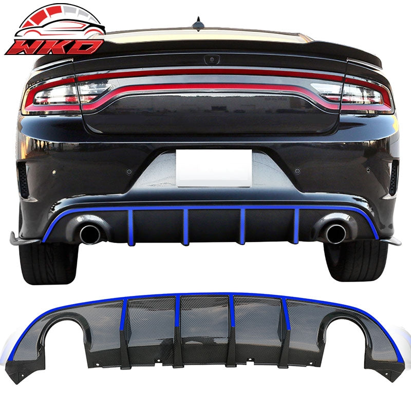 Fit 15-23 Dodge Charger SRT V3 Style Rear Bumper Diffuser + Blue Reflective Tape