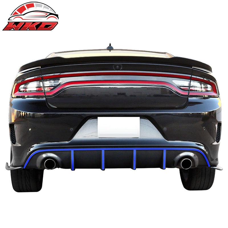 Fit 15-23 Dodge Charger SRT V3 Style Rear Bumper Diffuser + Blue Reflective Tape