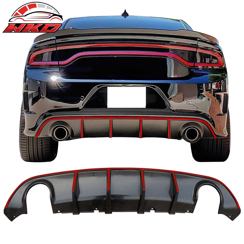Fits 15-23 Dodge Charger SRT V3 Style Rear Diffuser with Red Reflective Tape