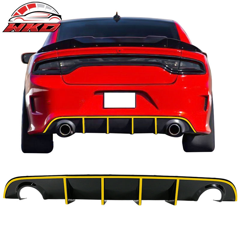 Fits 15-23 Dodge Charger SRT V3 Style Rear Diffuser with Yellow Reflective Tape