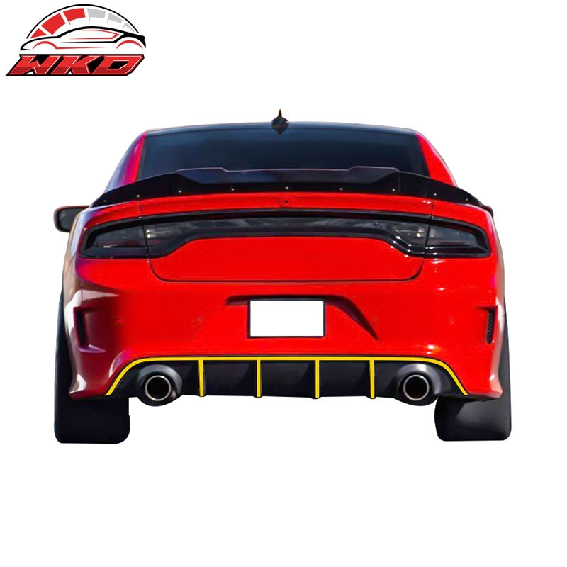 Fits 15-23 Dodge Charger SRT V3 Style Rear Diffuser with Yellow Reflective Tape