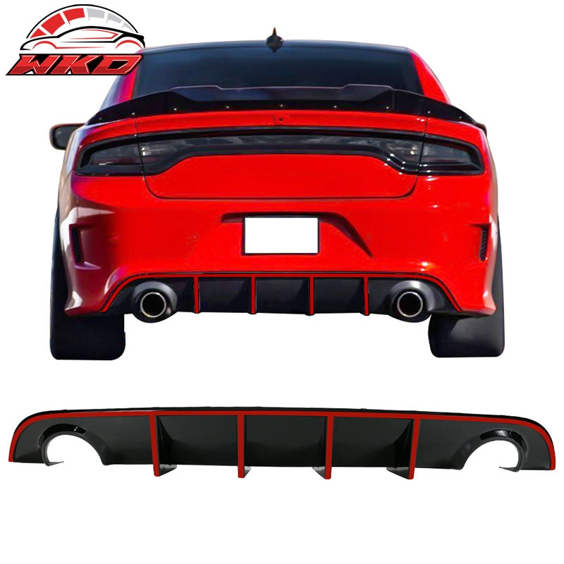 Fits 15-23 Dodge Charger SRT V3 Style Rear Diffuser with Red Reflective Tape