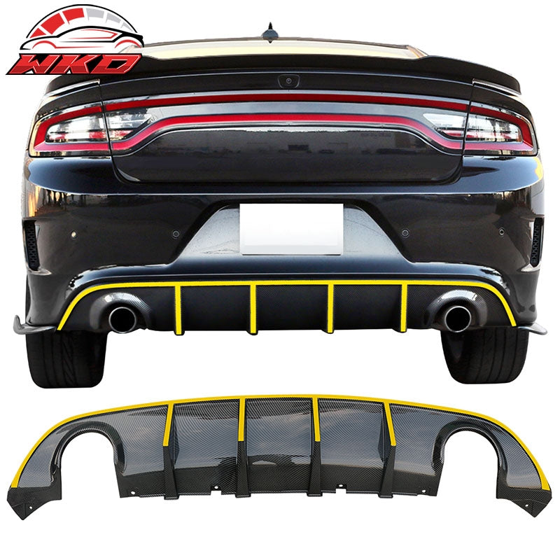 Fits 15-23 Dodge Charger SRT V3 Style Rear Diffuser with Yellow Reflective Tape