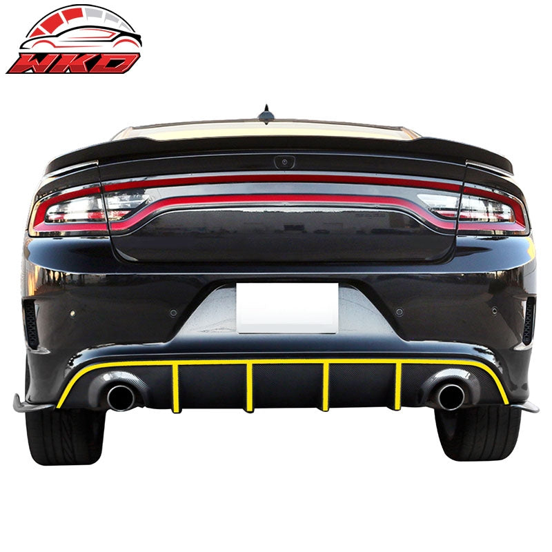 Fits 15-23 Dodge Charger SRT V3 Style Rear Diffuser with Yellow Reflective Tape