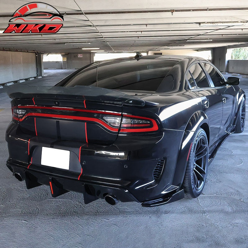 Fits 20-23 Dodge Charger Widebody IKON Style Rear Diffuser W/LED PP Gloss Black