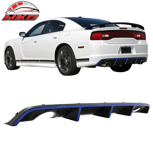 Wholesale 12-14 Dodge Charger SRT8 OE Style Rear Lip Diffuser w/ Blue Reflective Tape