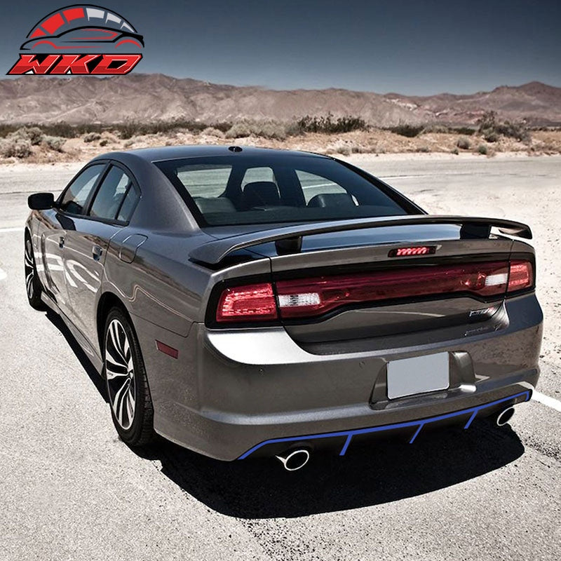 Fits 12-14 Dodge Charger SRT8 OE Style Rear Lip Diffuser w/ Blue Reflective Tape