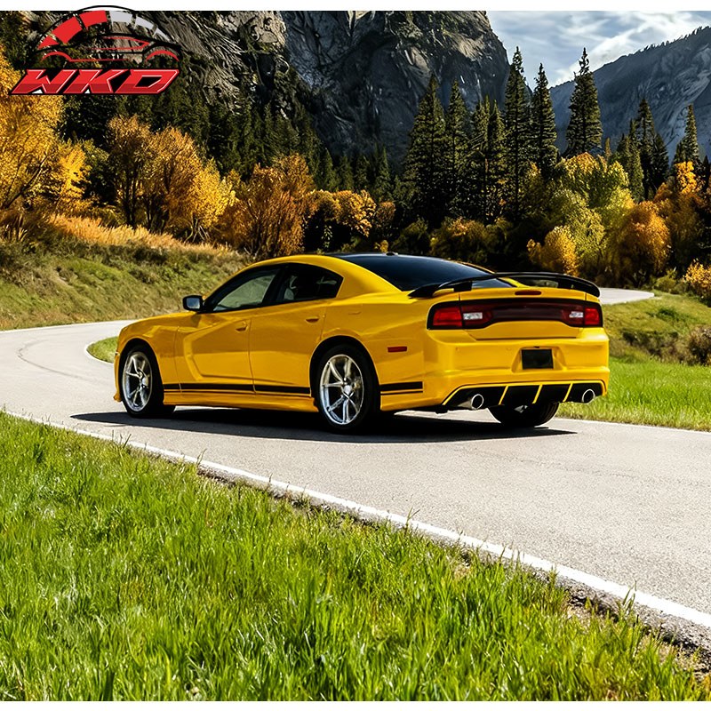 Fits 12-14 Dodge Charger SRT8 OE Style Rear Lip Diffuser &Yellow Reflective Tape