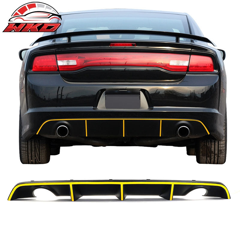 Fits 12-14 Dodge Charger SRT8 OE Style Rear Lip Diffuser &Yellow Reflective Tape