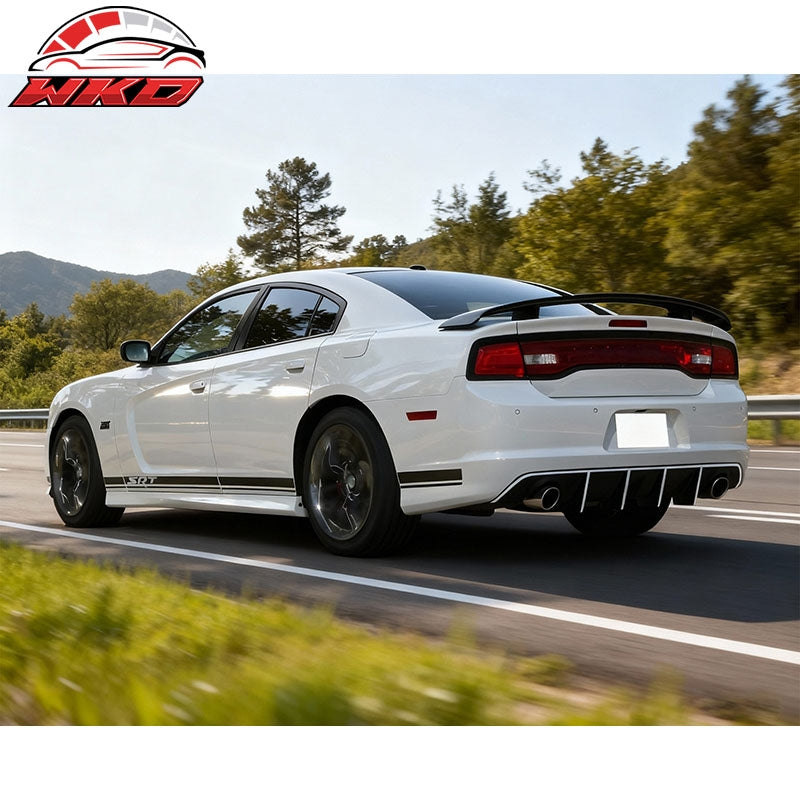 Fits 12-14 Dodge Charger SRT8 V2 Style Rear Diffuser PP w/ White Reflective Tape