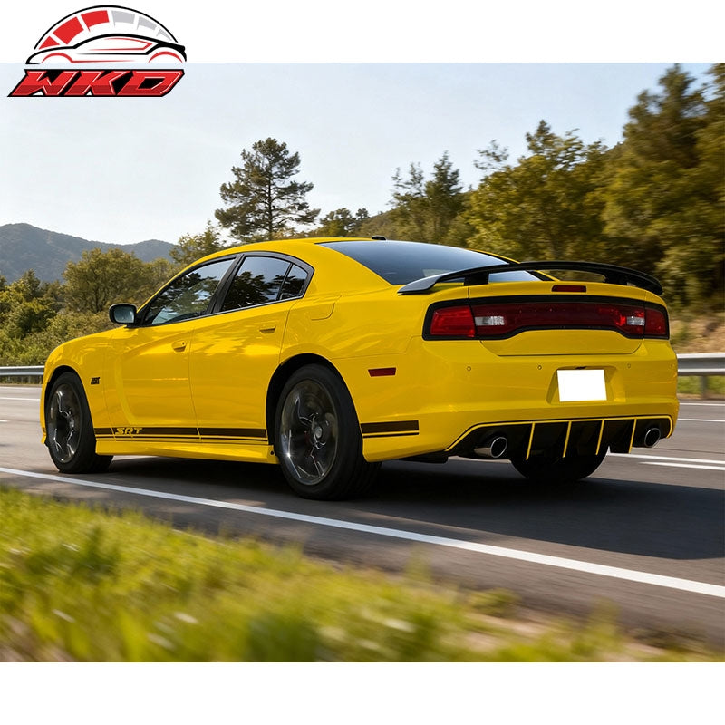For 12-14 Dodge Charger SRT8 V2 Style Rear Diffuser PP w/ Yellow Reflective Tape