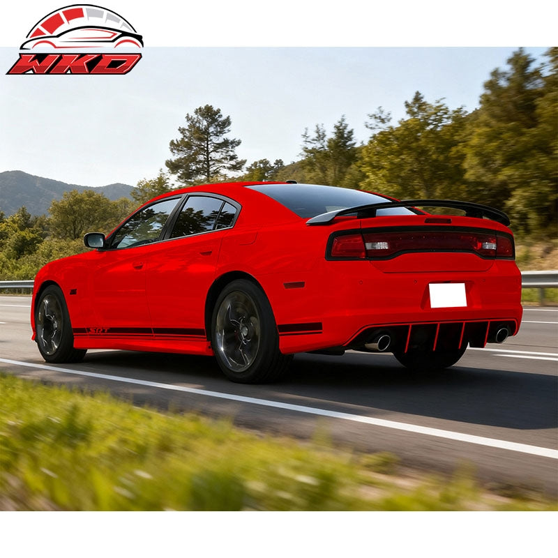 Fits 12-14 Dodge Charger SRT8 V2 Style Rear Diffuser PP w/ Red Reflective Tape