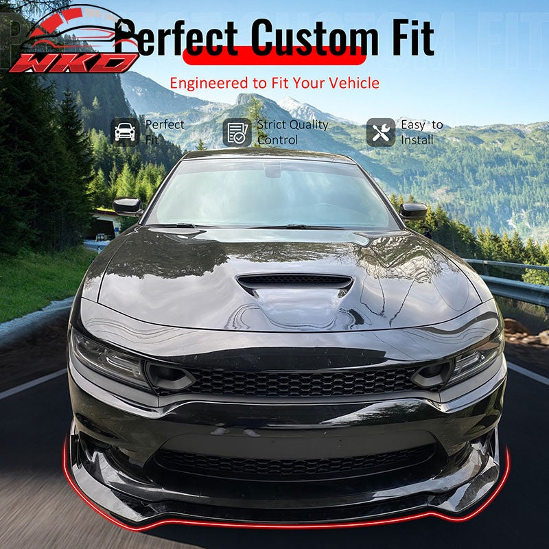 Fits 15-23 Dodge Charger V1 Style 3PCS Front Bumper Lip Spoiler ABS Gloss Black