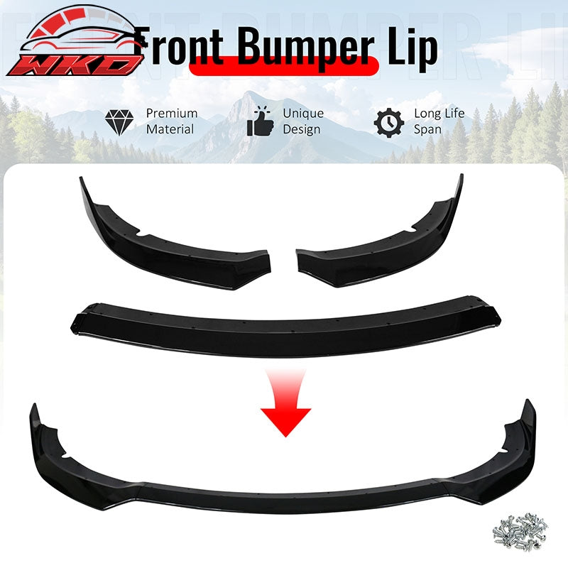 Fits 15-23 Dodge Charger V1 Style 3PCS Front Bumper Lip Spoiler ABS Gloss Black