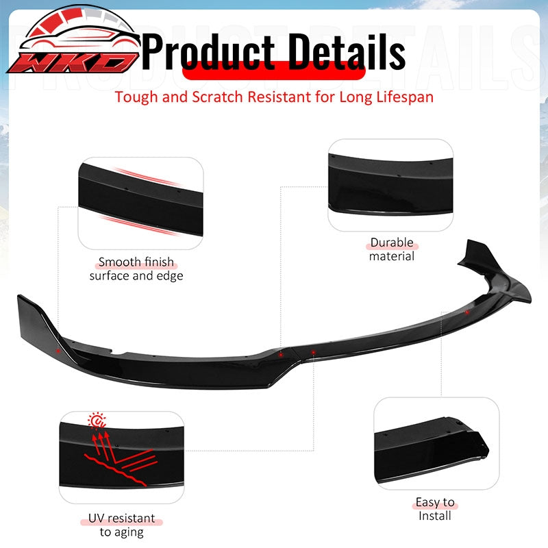 Fits 15-23 Dodge Charger V1 Style 3PCS Front Bumper Lip Spoiler ABS Gloss Black