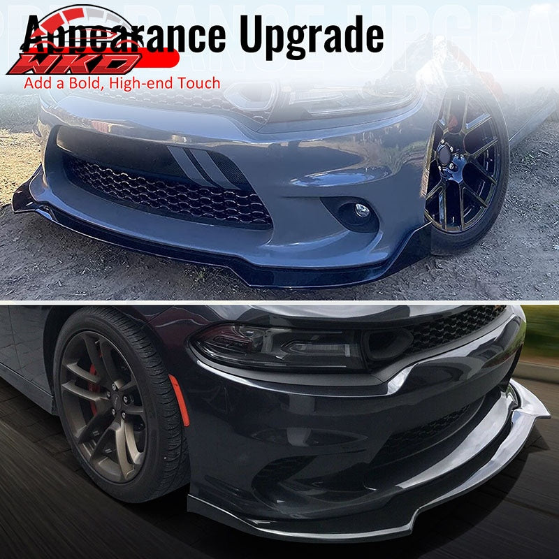 Fits 15-23 Dodge Charger V1 Style 3PCS Front Bumper Lip Spoiler ABS Gloss Black
