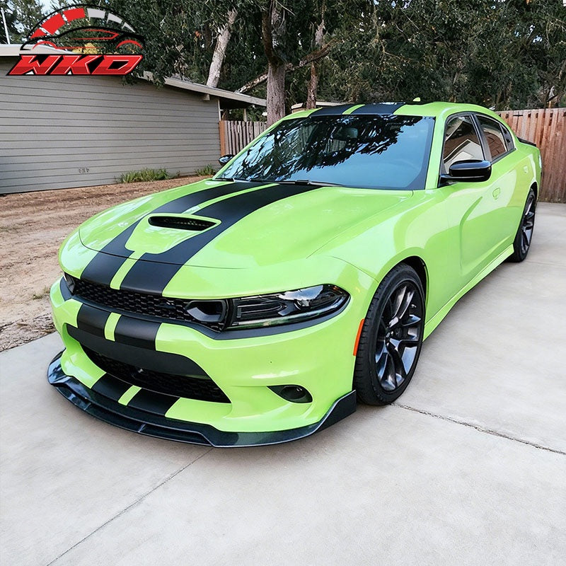 Fits 15-23 Dodge Charger V2 Style Carbon Fiber Print Front Bumper Lip 4PC ABS
