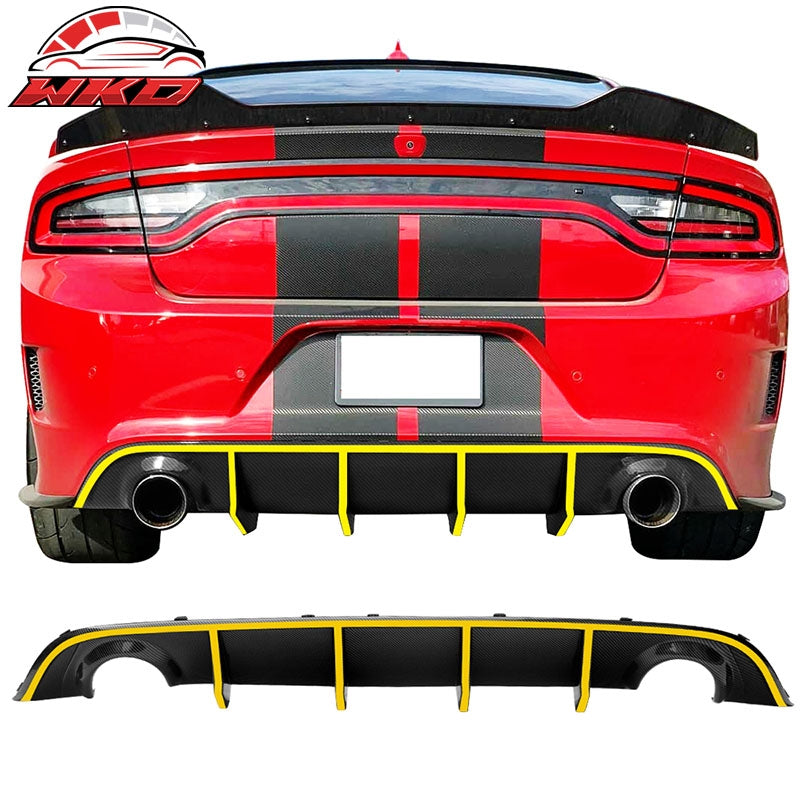 Fits 15-23 Dodge Charger V2 Style Rear Bumper Diffuser W/Yellow Reflective Tape