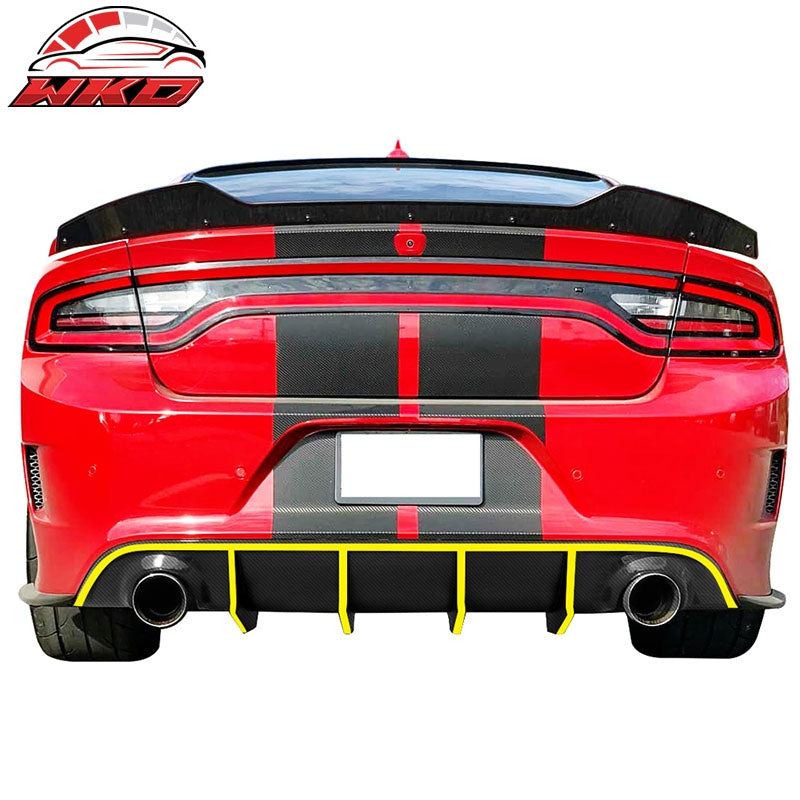 Fits 15-23 Dodge Charger V2 Style Rear Bumper Diffuser W/Yellow Reflective Tape