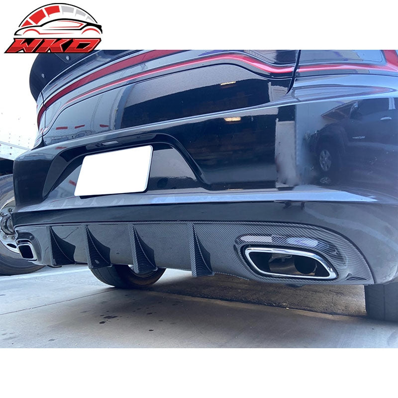 Fits 15-23 Dodge Charger V2 Style Rear Diffuser Bumper Lip Carbon Fiber Print PP