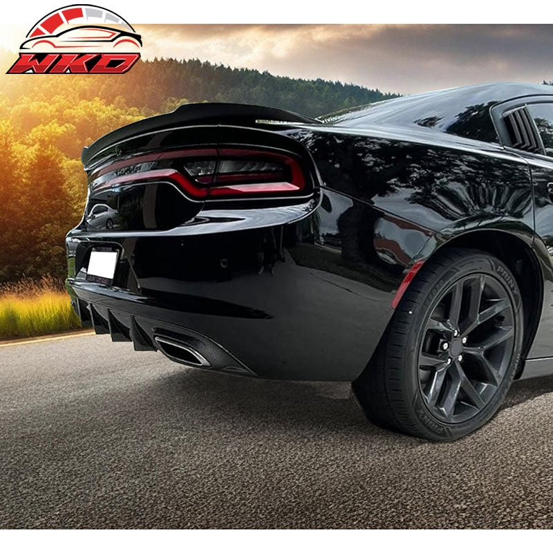 Fits 15-23 Dodge Charger V2 Style Rear Diffuser Bumper Lip Carbon Fiber Print PP