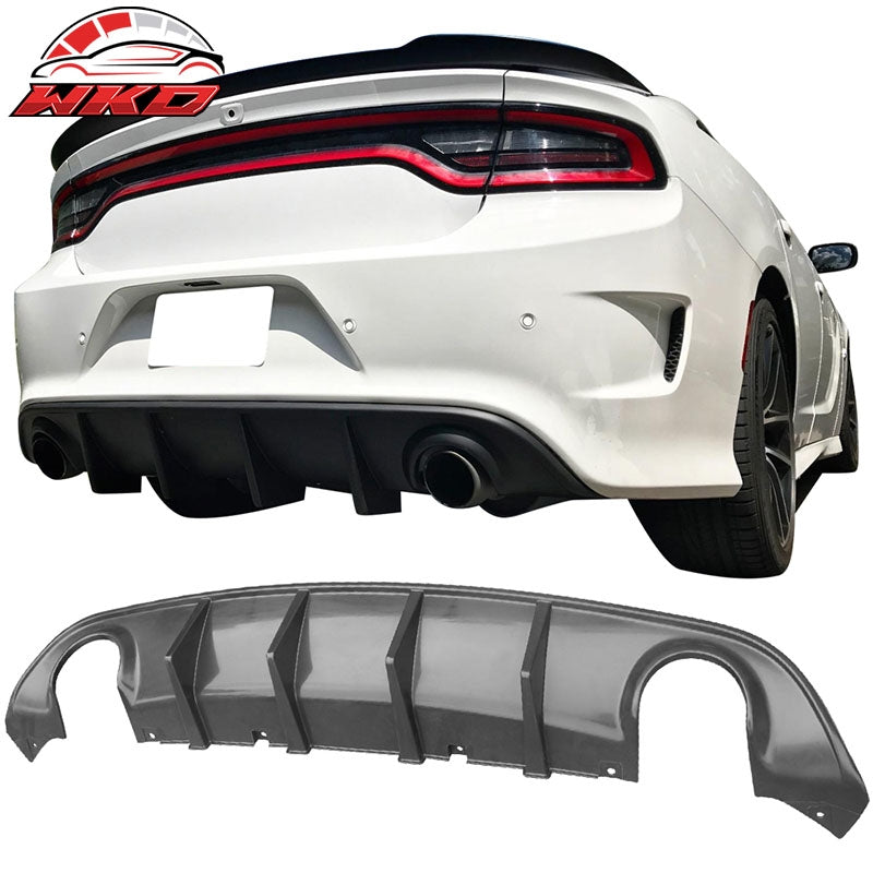 Fits 15-23 Dodge Charger V3 Style Unpainted Black Rear Bumper Lip Diffuser PP