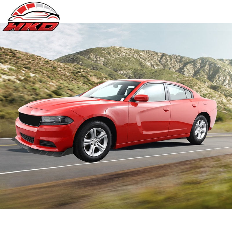 Fits 15-23 Dodge Charger V3 Style Front Bumper Lip Spoiler Matte Black ABS 3PCS