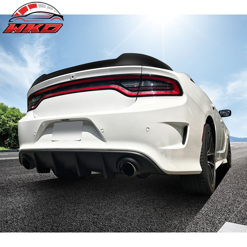 Fits 15-23 Dodge Charger V3 Style Rear Trunk Spoiler Wing Lip Matte Black ABS