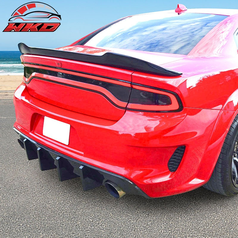 Fits 20-23 Dodge Charger Widebody IKON Style Rear Diffuser PP Carbon Fiber Print